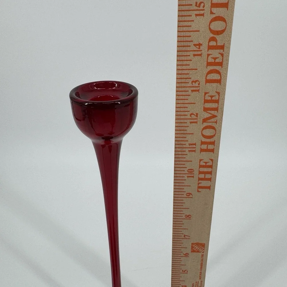 Vintage Ikea Blomster Candlestick Holders Ruby Red Glass 3 Taper Candle 90's
